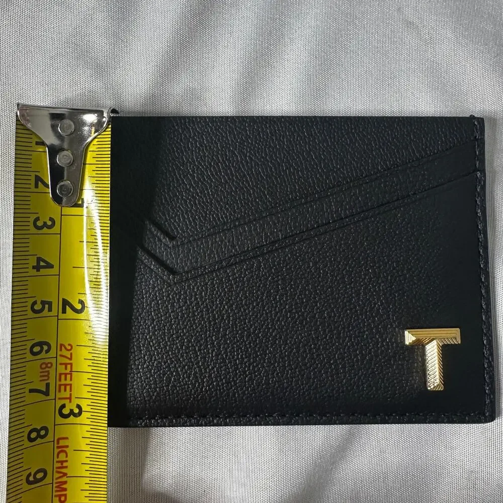 Tiffany & Co Black Leather Card Holder Wallet Gold T Logo Minimalist Luxury - Picture 10 of 11